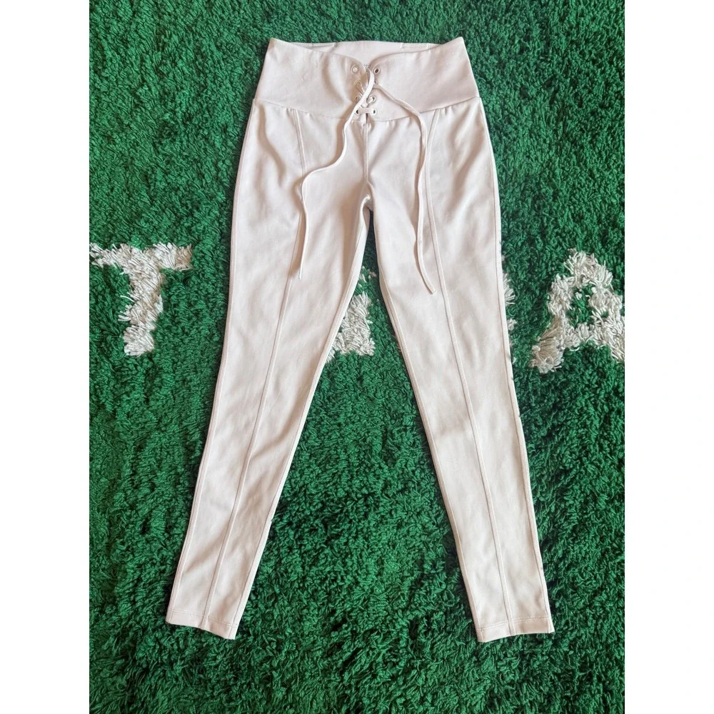 Guess Lace Up Leggings‎ Womens S Cream Excellent High Waisted Athletic Pants